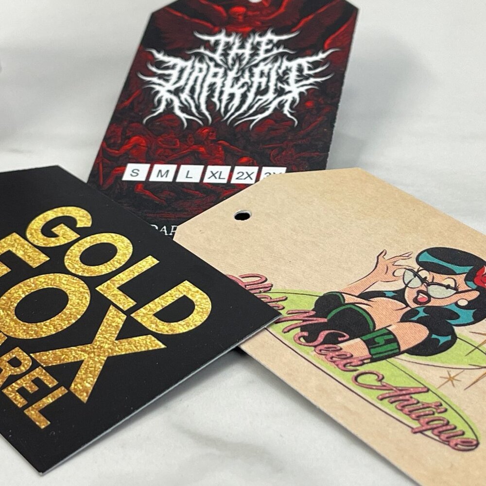 250 Custom Printed Clothing Hang Tags - Swing Tags with Strings.